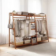 Portable Clothes Rack Coat Garment Stand Bamboo Rail Hanger Airer Closet V63-838041