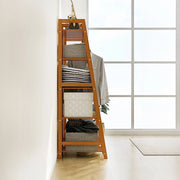 Portable Clothes Rack Coat Garment Stand Bamboo Rail Hanger Airer Closet V63-838041