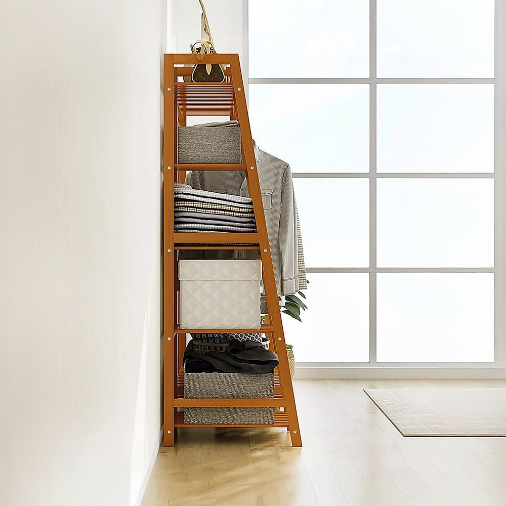 Portable Clothes Rack Coat Garment Stand Bamboo Rail Hanger Airer Closet V63-838041