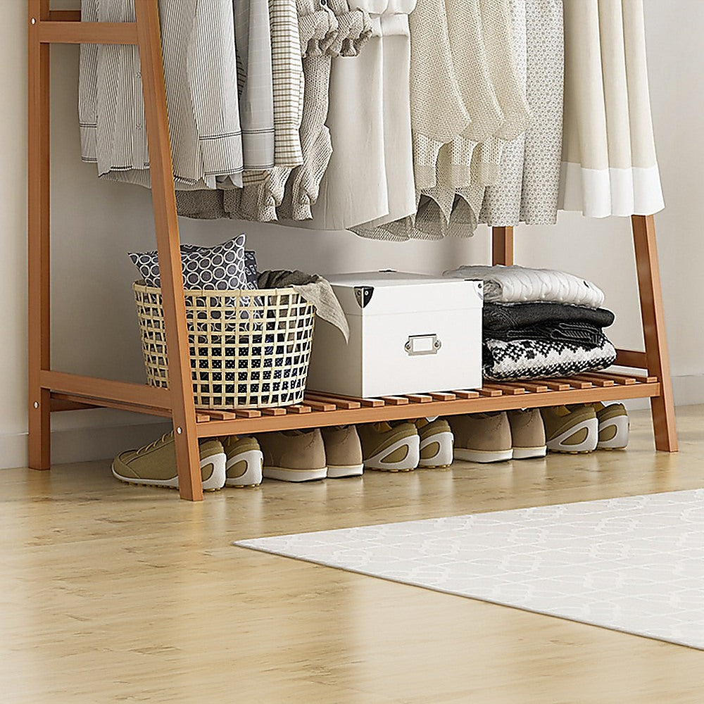 Portable Clothes Rack Coat Garment Stand Bamboo Rail Hanger Airer Closet V63-838041