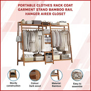 Portable Clothes Rack Coat Garment Stand Bamboo Rail Hanger Airer Closet V63-838041