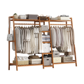 Portable Clothes Rack Coat Garment Stand Bamboo Rail Hanger Airer Closet V63-838041