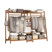 Portable Clothes Rack Coat Garment Stand Bamboo Rail Hanger Airer Closet V63-838041