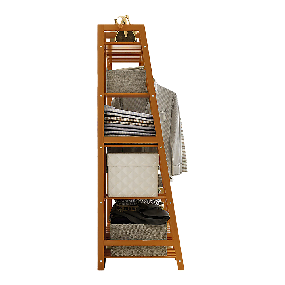 Portable Clothes Rack Coat Garment Stand Bamboo Rail Hanger Airer Closet V63-838041