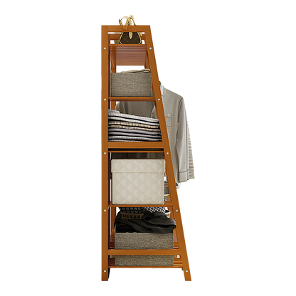 Portable Clothes Rack Coat Garment Stand Bamboo Rail Hanger Airer Closet V63-838041