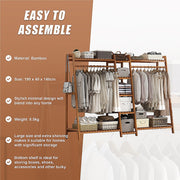 Portable Clothes Rack Coat Garment Stand Bamboo Rail Hanger Airer Closet V63-838041