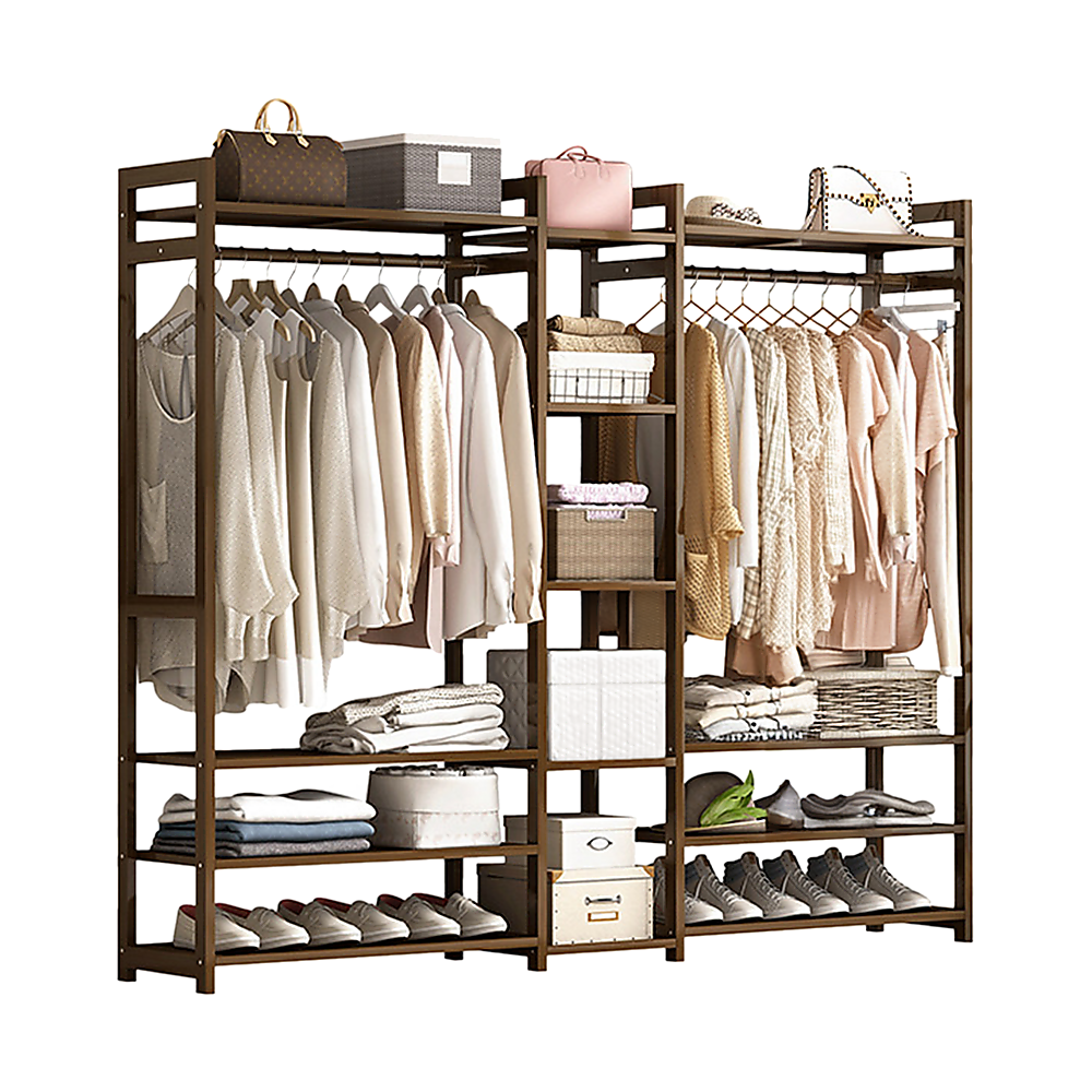 Portable Clothes Rack Coat Garment Stand Bamboo Rail Hanger Airer Closet V63-838071