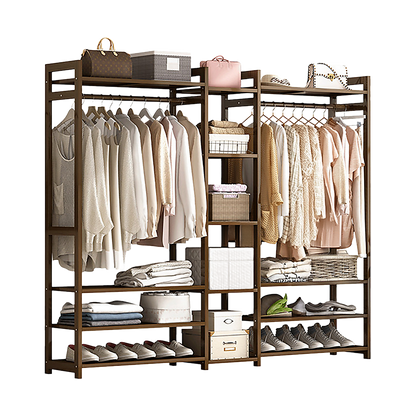 Portable Clothes Rack Coat Garment Stand Bamboo Rail Hanger Airer Closet V63-838071