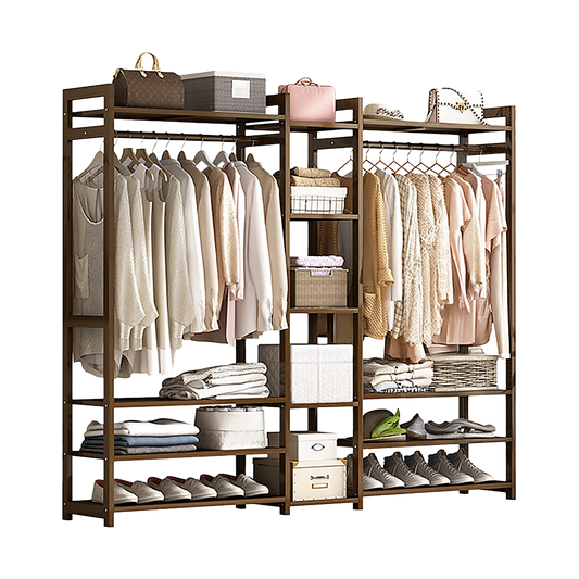 Portable Clothes Rack Coat Garment Stand Bamboo Rail Hanger Airer Closet V63-838071