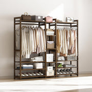 Portable Clothes Rack Coat Garment Stand Bamboo Rail Hanger Airer Closet V63-838071