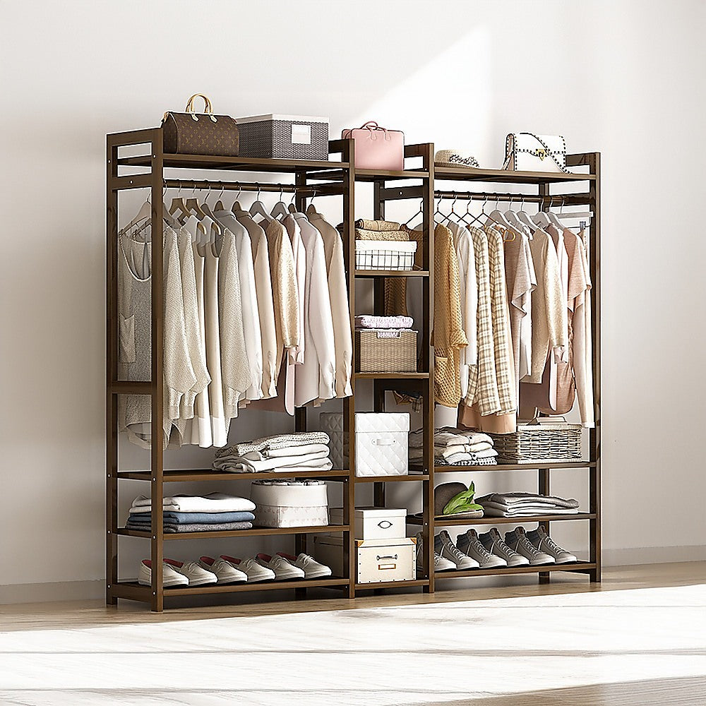 Portable Clothes Rack Coat Garment Stand Bamboo Rail Hanger Airer Closet V63-838071