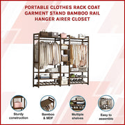 Portable Clothes Rack Coat Garment Stand Bamboo Rail Hanger Airer Closet V63-838071