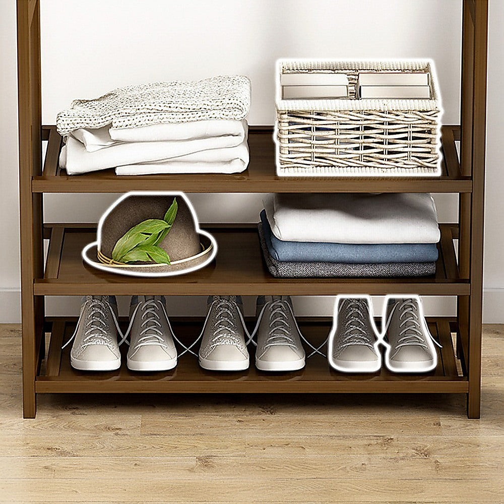 Portable Clothes Rack Coat Garment Stand Bamboo Rail Hanger Airer Closet V63-838071