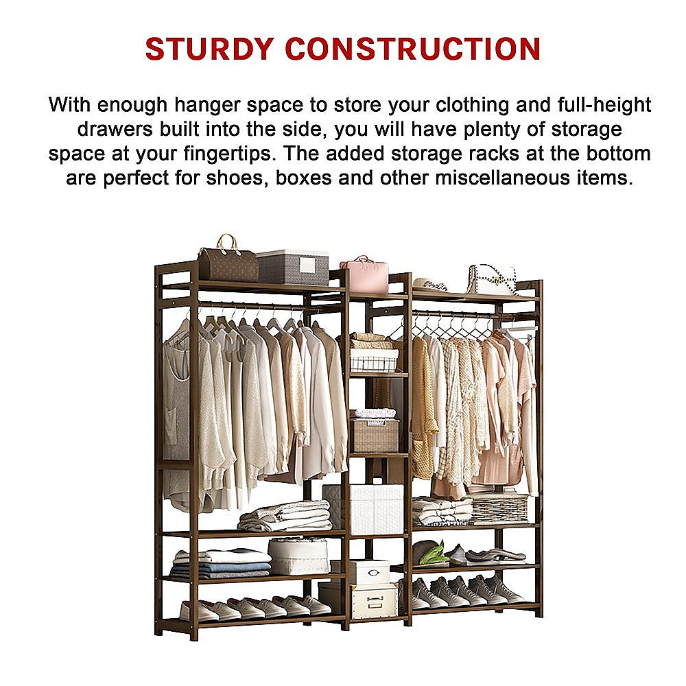 Portable Clothes Rack Coat Garment Stand Bamboo Rail Hanger Airer Closet V63-838071