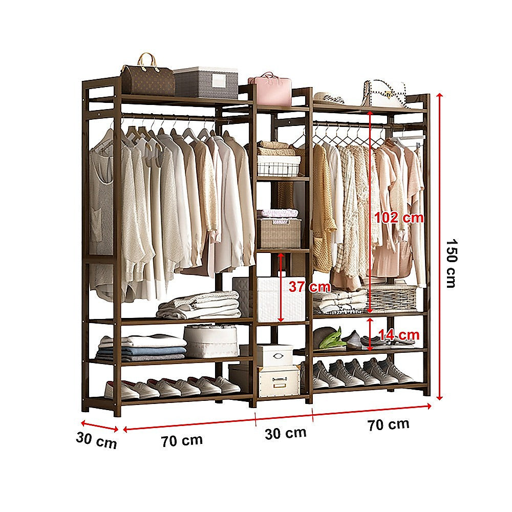 Portable Clothes Rack Coat Garment Stand Bamboo Rail Hanger Airer Closet V63-838071