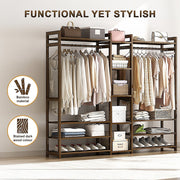 Portable Clothes Rack Coat Garment Stand Bamboo Rail Hanger Airer Closet V63-838071
