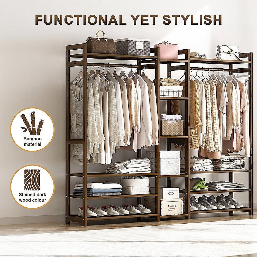 Portable Clothes Rack Coat Garment Stand Bamboo Rail Hanger Airer Closet V63-838071