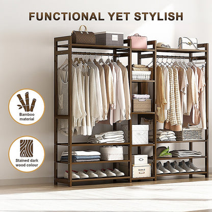 Portable Clothes Rack Coat Garment Stand Bamboo Rail Hanger Airer Closet V63-838071