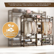 Portable Clothes Rack Coat Garment Stand Bamboo Rail Hanger Airer Closet V63-838071