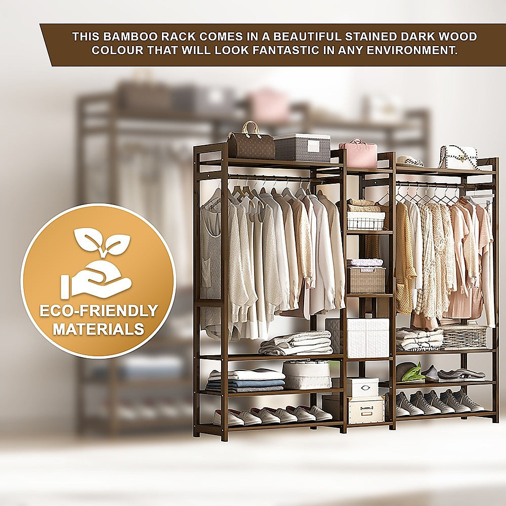 Portable Clothes Rack Coat Garment Stand Bamboo Rail Hanger Airer Closet V63-838071
