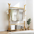 Portable Clothes Rack Coat Garment Stand Bamboo Rail Hanger Airer Closet V63-838091