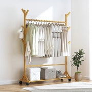 Portable Clothes Rack Coat Garment Stand Bamboo Rail Hanger Airer Closet V63-838091