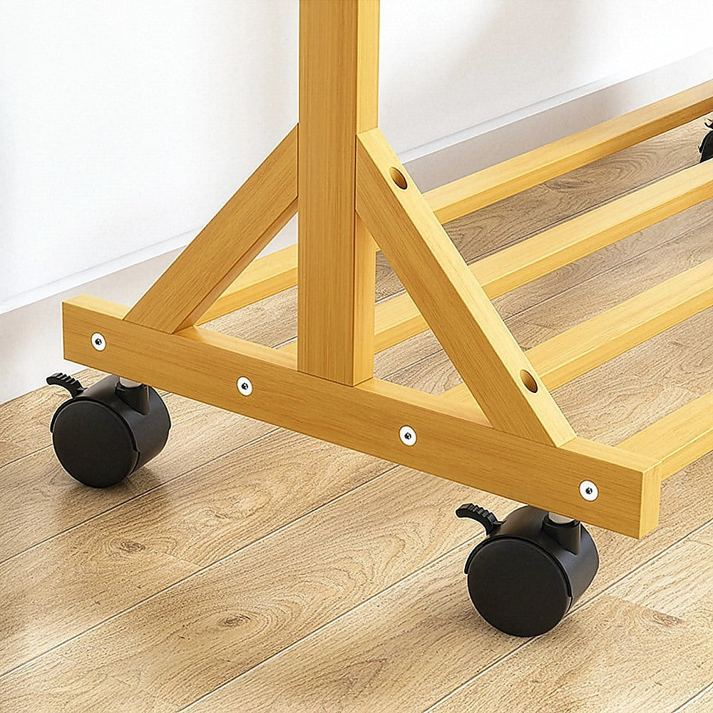 Portable Clothes Rack Coat Garment Stand Bamboo Rail Hanger Airer Closet V63-838091