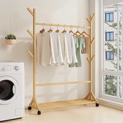 Portable Clothes Rack Coat Garment Stand Bamboo Rail Hanger Airer Closet V63-838091