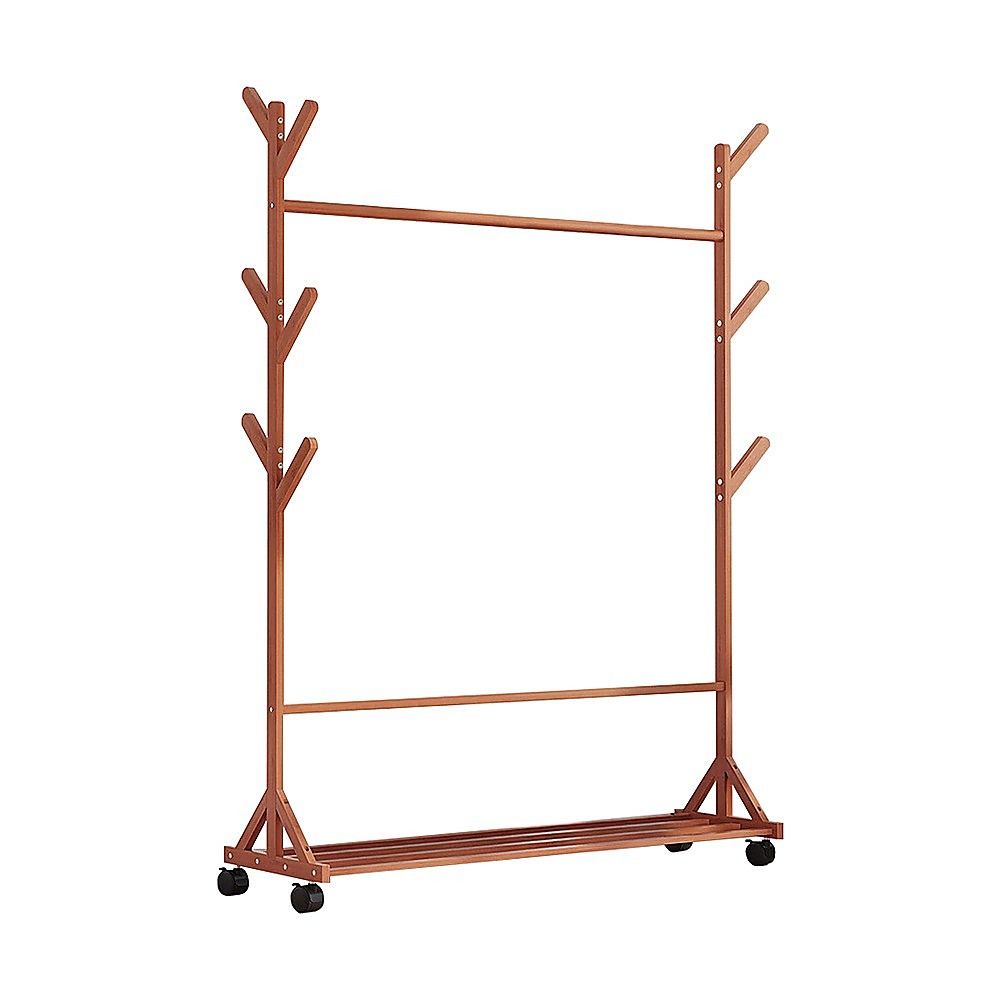 Portable Clothes Rack Coat Garment Stand Bamboo Rail Hanger Airer Closet V63-838101