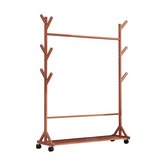 Portable Clothes Rack Coat Garment Stand Bamboo Rail Hanger Airer Closet V63-838101