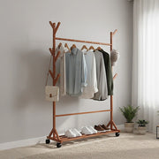 Portable Clothes Rack Coat Garment Stand Bamboo Rail Hanger Airer Closet V63-838101