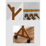 Portable Clothes Rack Coat Garment Stand Bamboo Rail Hanger Airer Closet V63-838101