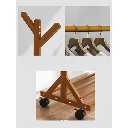 Portable Clothes Rack Coat Garment Stand Bamboo Rail Hanger Airer Closet V63-838101