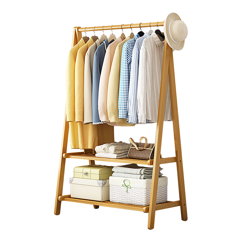 Portable Clothes Rack Coat Garment Stand Bamboo Rail Hanger Airer Closet V63-838121