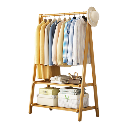 Portable Clothes Rack Coat Garment Stand Bamboo Rail Hanger Airer Closet V63-838121