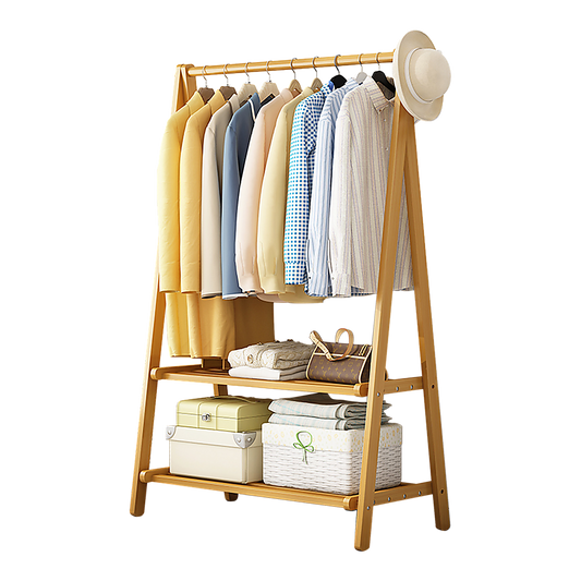 Portable Clothes Rack Coat Garment Stand Bamboo Rail Hanger Airer Closet V63-838121