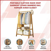 Portable Clothes Rack Coat Garment Stand Bamboo Rail Hanger Airer Closet V63-838121