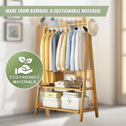 Portable Clothes Rack Coat Garment Stand Bamboo Rail Hanger Airer Closet V63-838121