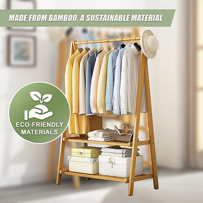 Portable Clothes Rack Coat Garment Stand Bamboo Rail Hanger Airer Closet V63-838121