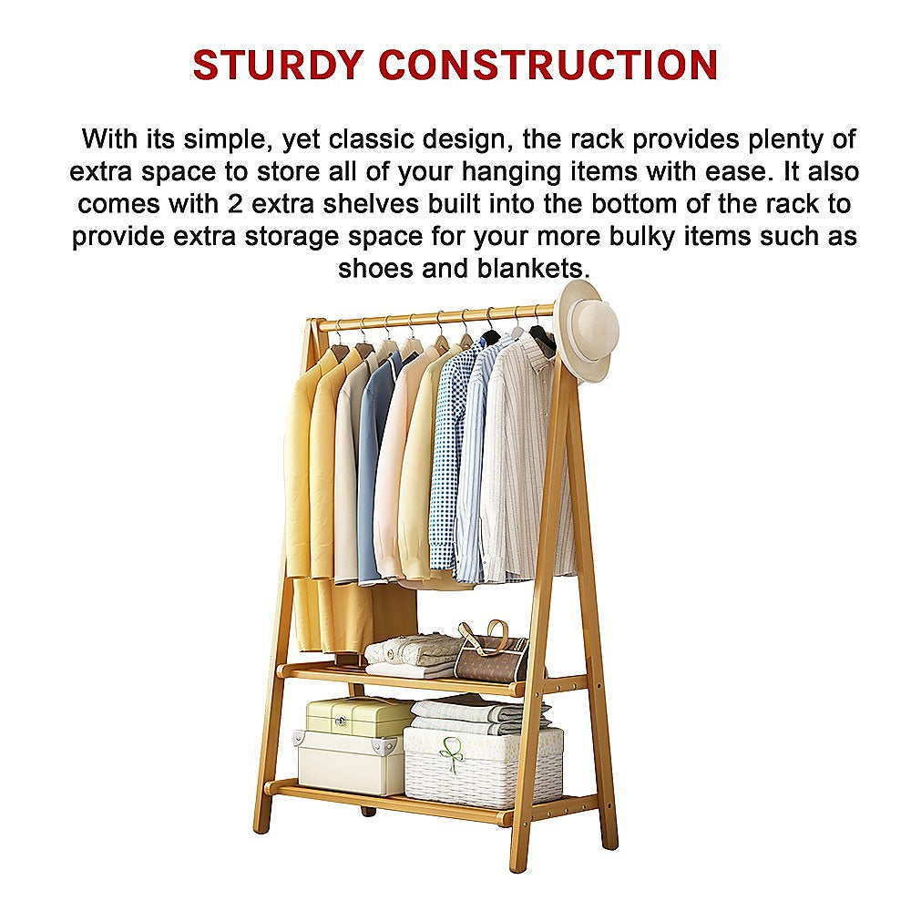 Portable Clothes Rack Coat Garment Stand Bamboo Rail Hanger Airer Closet V63-838121
