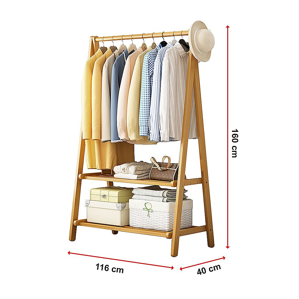 Portable Clothes Rack Coat Garment Stand Bamboo Rail Hanger Airer Closet V63-838121