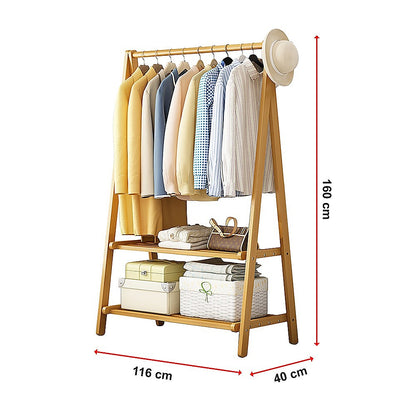 Portable Clothes Rack Coat Garment Stand Bamboo Rail Hanger Airer Closet V63-838121