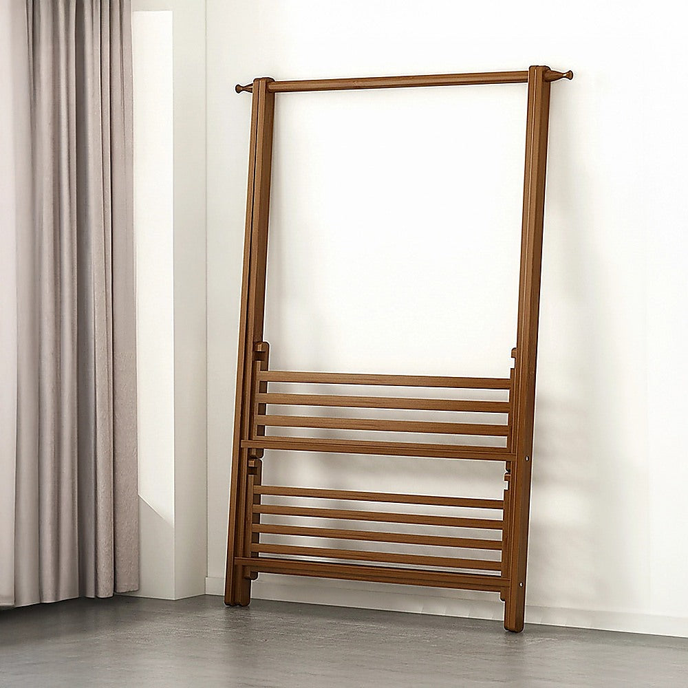 Portable Clothes Rack Coat Garment Stand Bamboo Rail Hanger Airer Closet V63-838131