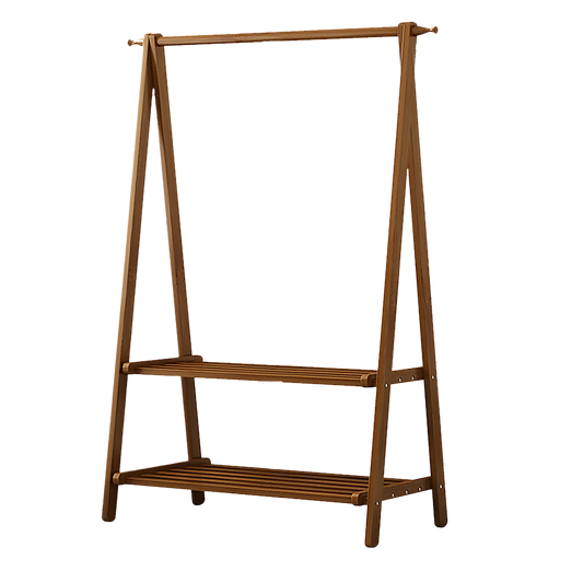 Portable Clothes Rack Coat Garment Stand Bamboo Rail Hanger Airer Closet V63-838131