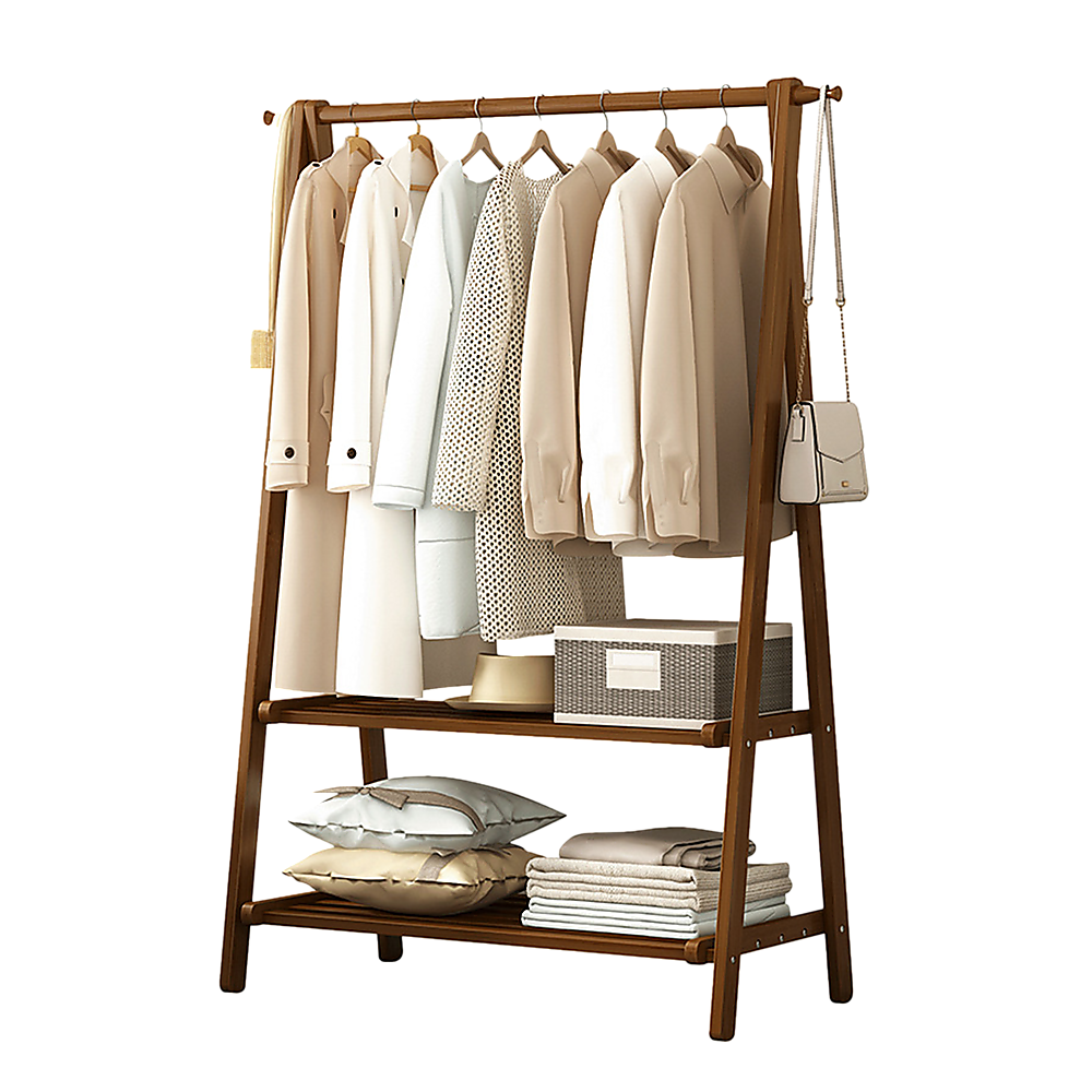 Portable Clothes Rack Coat Garment Stand Bamboo Rail Hanger Airer Closet V63-838131