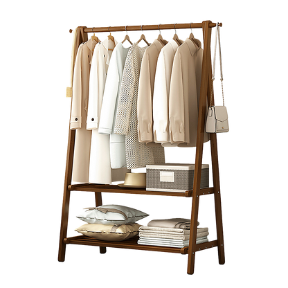 Portable Clothes Rack Coat Garment Stand Bamboo Rail Hanger Airer Closet V63-838131