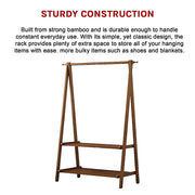 Portable Clothes Rack Coat Garment Stand Bamboo Rail Hanger Airer Closet V63-838131