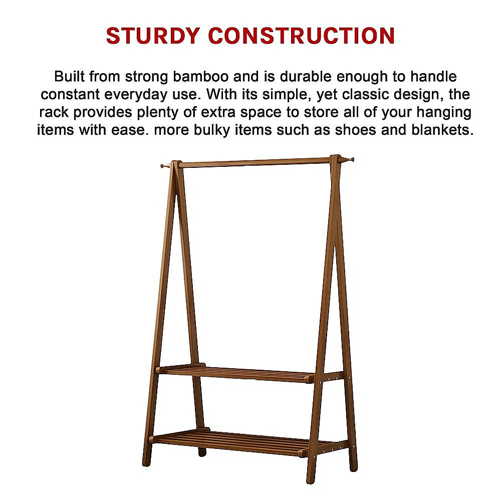 Portable Clothes Rack Coat Garment Stand Bamboo Rail Hanger Airer Closet V63-838131