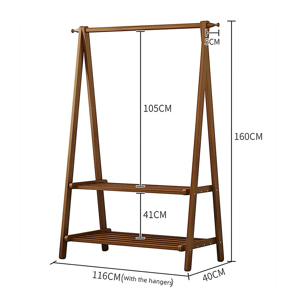 Portable Clothes Rack Coat Garment Stand Bamboo Rail Hanger Airer Closet V63-838131