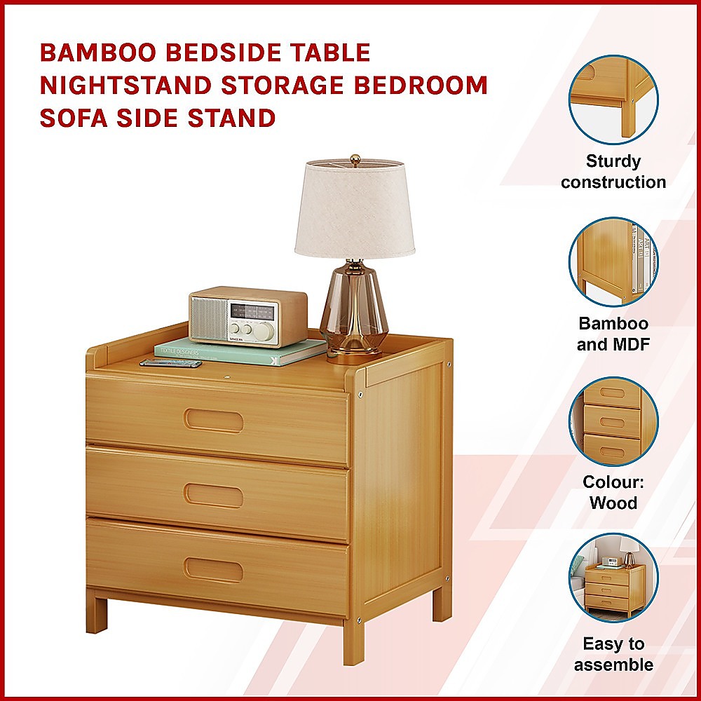 Bamboo Bedside Table Nightstand Storage Bedroom Sofa Side Stand V63-838181